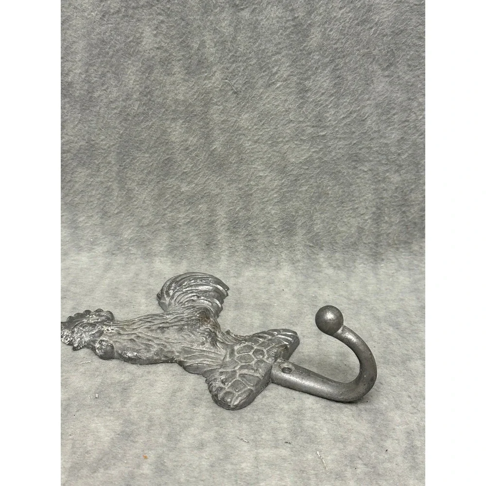VTG Unbranded‎ Vintage Rooster Wall Hook Home Decor Silver Cast Metal Farmhouse